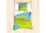 Abakuhaus Set Copripiumino Per Letto Singolo Con Motivo Golf, Erba E Laghetto, Antiacaro, Adatto A Chi Soffre Di Allergie, Con Federa, 135 Cm X 200 Cm - 80 X 80 Cm, Giallo Verde Azzurro