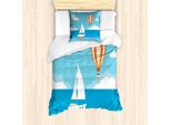 Abakuhaus Set Copripiumino Con Mongolfiera, Barca Vacanze Cielo Marino Trasporto, 135 X 200 Cm + 80 X 80 Cm, Azzurro Siena