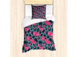 Abakuhaus Set Copripiumino Per Letti Singoli, Cerchi Intrecciati Funky, Antiacaro, Adatto A Chi Soffre Di Allergie, Con Federa, 135 Cm X 200 Cm - 80 X 80 Cm, Rosa Scuro Verde Acqua