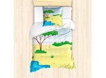 Set Copripiumino Da Letto Singolo Abakuhaus, Stile Cartone Animato Piccolo Stagno, Antiacaro, Adatto A Chi Soffre Di Allergie, Con Federa, 135 Cm X 200 Cm - 80 X 80 Cm, Multicolore