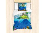 Abakuhaus Set Copripiumino Per Letti Singoli, Sotto E Un'isola, Antiacaro, Adatto A Chi Soffre Di Allergie, Con Federa, 135 Cm X 200 Cm - 80 X 80 Cm, Blu Cobalto Multicolore