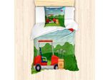 Abakuhaus Set Copripiumino Per Letto Singolo Con Motivo Golf, Club Car E Bandiera, Antiacaro E Anallergico, Con Federa, 135 Cm X 200 Cm - 80 X 80 Cm, Fern Green Multicolor