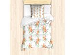 Abakuhaus Set Copripiumino Per Letti Singoli, Fiori E Foglie In Boccio, Antiacaro, Adatto A Chi Soffre Di Allergie, Con Federa, 135 Cm X 200 Cm - 80 X 80 Cm, Arancione Verde