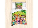 Abakuhaus Set Copripiumino Per Letto Singolo, Foto Di Famiglia In Stile Cartone Animato, Antiacaro, Adatto A Chi Soffre Di Allergie, Con Federa, 135 Cm X 200 Cm - 80 X 80 Cm, Multicolore