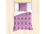 Set Copripiumino In Damasco Abakuhaus, Illustrazione Nostalgica Con Motivi Curvilinei Nei Toni Del Viola, 135 X 200 Cm + 80 X 80 Cm, Fucsia Chiaro, Viola Chiaro