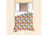 Abakuhaus Set Copripiumino Per Letti Singoli, Fiori Dai Colori Vivaci, Antiacaro, Adatto A Chi Soffre Di Allergie, Con Federa, 135 Cm X 200 Cm - 80 X 80 Cm, Vermiglio E Multicolore