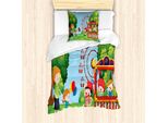 Abakuhaus Set Copripiumino Per Letto Singolo, FröHlich Kinder Im Fun Fair, Antiacaro, Adatto A Chi Soffre Di Allergie, Con Federa, 135 Cm X 200 Cm - 80 X 80 Cm, Multicolore