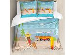 Abakuhaus Set Copripiumino Con Motivo Grafico Per Letti Singoli, Donna Che Lavora Sulla Costa, Antiacaro, Adatto A Chi Soffre Di Allergie, Con Federa, 200 Cm X 200 Cm - 80 X 80 Cm, Multicolore