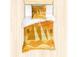 Abakuhaus Set Copripiumino DüNe Per Letti Singoli, Piramidi E Palme Nel Deserto, Antiacaro, Adatto A Chi Soffre Di Allergie, Con Federa, 135 Cm X 200 Cm - 80 X 80 Cm, Arancione Fulvo