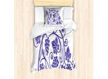 Set Copripiumino Abakuhaus Per Letti Singoli, Motivo Monotono Con Foglie Di Vite, Antiacaro E Anallergico, Con Federa, 135 Cm X 200 Cm - 80 X 80 Cm, Blu Scuro E Bianco
