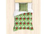 Abakuhaus Set Copripiumino Per Letto Singolo Philodendron, Rhythmische Vivid Bouquet, Antiacaro E Anallergico, Con Federa, 135 Cm X 200 Cm - 80 X 80 Cm, Verde Chiaro Rosa Scuro