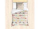 Abakuhaus Set Copripiumino Ciliegia Per Letti Singoli, Alimenti Biologici Freschi E Colorati, Antiacaro, Adatto A Chi Soffre Di Allergie, Con Federa, 135 Cm X 200 Cm - 80 X 80 Cm, Pale Eggshell Multicolor