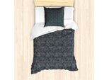Abakuhaus Set Copripiumino Botanico Per Letti Singoli, Tonalità Vintage Tenui Foglie, Antiacaro, Adatto A Chi Soffre Di Allergie, Con Federa, 135 Cm X 200 Cm - 80 X 80 Cm, Blu Petrolio Verde Reseda