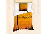 Abakuhaus Set Copripiumino Per Letto Singolo Torre Eiffel, Scritta Skyline Della Città, Antiacaro, Adatto A Chi Soffre Di Allergie, Con Federa, 135 Cm X 200 Cm - 80 X 80 Cm, Grigio Antracite Arancione