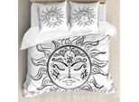 Abakuhaus Set Copripiumino Celestial Sun, Moderno Monocromatico Artistico Con Immagine Mystic Sleeping Sun, 155 X 220 Cm + 80 X 80 Cm, Grigio Antracite Bianco