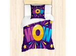 Abakuhaus Set Copripiumino Per Letti Singoli, Scritta Divertente "Wow"", Stelle, Antiacaro, Adatto A Chi Soffre Di Allergie, Con Federa, 135 Cm X 200 Cm - 80 X 80 Cm, Multicolore Quarzo"