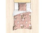 Abakuhaus Set Copripiumino Per Letto Singolo, Blooming Oriental Garden, Antiacaro, Adatto A Chi Soffre Di Allergie, Con Federa, 135 Cm X 200 Cm - 80 X 80 Cm, Pale Salmon Multicolor