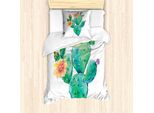 Abakuhaus Set Copripiumino Naturale Per Letti Singoli, Cactus Con Fiori, Antiacaro, Adatto A Chi Soffre Di Allergie, Con Federa, 135 Cm X 200 Cm - 80 X 80 Cm, Multicolore