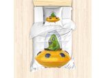 Abakuhaus Set Copripiumino Extraterrestre Per Letti Singoli, Divertente Astronave Ufo Monster, Antiacaro, Adatto A Chi Soffre Di Allergie, Con Federa, 135 Cm X 200 Cm - 80 X 80 Cm, Arancione Pallido Verde Oliva