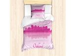 Abakuhaus Oakland Set Copripiumino Per Letti Singoli, Calligraphic City Skyline, Antiacaro, Adatto A Chi Soffre Di Allergie, Con Federa, 135 Cm X 200 Cm - 80 X 80 Cm, Fucsia Malva