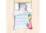 Abakuhaus Set Copripiumino Per Letto Singolo Con Motivo Floreale E Insetti, Pappagalli Acquerellati, Antiacaro E Anallergico, Con Federa, 135 Cm X 200 Cm - 80 X 80 Cm, Azzurro E Multicolore