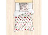 Abakuhaus Set Copripiumino Ciliegia Per Letti Singoli, Semplice Motivo Estivo Con Frutta, Antiacaro, Adatto A Chi Soffre Di Allergie, Con Federa, 135 Cm X 200 Cm - 80 X 80 Cm, Verde Vermiglio