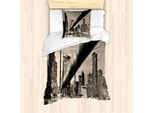 Abakuhaus Nyc Set Copripiumino Per Letto Singolo, Vintage Queensboro Bridge, Antiacaro E Anallergico Con Federa, 135 Cm X 200 Cm - 80 X 80 Cm, Grigio Senape