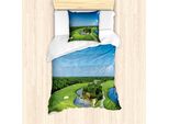 Abakuhaus Set Copripiumino Per Letto Singolo Con Motivo Golf, Campo Panoramico, Antiacaro, Adatto A Chi Soffre Di Allergie, Con Federa, 135 Cm X 200 Cm - 80 X 80 Cm, Multicolore