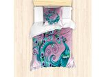 Abakuhaus Set Copripiumino Peacock Per Letti Singoli, Motivo Astratto Esotico Con Uccelli, Antiacaro E Anallergico, Con Federa, 135 Cm X 200 Cm - 80 X 80 Cm, Fucsia Chiaro Multicolore