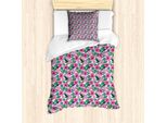 Abakuhaus Set Copripiumino Per Letto Singolo, Hibiscus E Plumeria Artificiali, Antiacaro, Adatto A Chi Soffre Di Allergie, Con Federa, 135 Cm X 200 Cm - 80 X 80 Cm, Rosa Baby E Verde Cacciatore