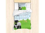 Abakuhaus Set Copripiumino Per Letto Singolo Con Motivo Golf, Car And Field, Antiacaro, Adatto A Chi Soffre Di Allergie, Con Federa, 135 Cm X 200 Cm - 80 X 80 Cm, Verde Lime Blu