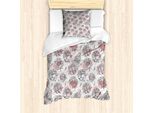Abakuhaus Set Copripiumino Per Letto Singolo, Colore Pastello Con Motivi Floreali, Antiacaro E Anallergico, Con Federa, 135 Cm X 200 Cm - 80 X 80 Cm, Rosa Pallido, Corallo, Grigio