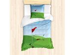 Abakuhaus Set Copripiumino Per Letto Singolo Con Motivo Golf, Bandiera Grassy Hills, Antiacaro, Adatto A Chi Soffre Di Allergie, Con Federa, 135 Cm X 200 Cm - 80 X 80 Cm, Verde Mela E Azzurro Cielo