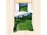 Abakuhaus Set Copripiumino Estivo Scenic Per Letti Singoli, Strada Idilliaca Nel Bosco, Antiacaro, Adatto A Chi Soffre Di Allergie, Con Federa, 135 Cm X 200 Cm - 80 X 80 Cm, Fern Green Sky Blue