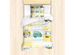 Set Copripiumino Abakuhaus Vintage Trucks, Illustrazione A Tema Happy Camper Con Diversi Furgoni Su Quadrati Pastello, 135 X 200 Cm + 80 X 80 Cm, Multicolore