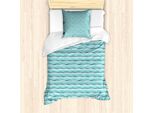 Abakuhaus Set Copripiumino Astratto Per Letti Singoli, Horizontal Aquatic Waves, Antiacaro, Adatto A Chi Soffre Di Allergie, Con Federa, 135 Cm X 200 Cm - 80 X 80 Cm, Seafoam Teal