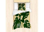 Abakuhaus Set Copripiumino Tropicale Per Letti Singoli, Strisce Hawaiane Monstera, Antiacaro, Adatto A Chi Soffre Di Allergie, Con Federa, 135 Cm X 200 Cm - 80 X 80 Cm, Caffè Chiaro Verde Cacciatore