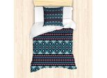 Abakuhaus Set Copripiumino Azteco Per Letti Singoli, Decorato Con Triangoli Geometrici, Antiacaro, Adatto A Chi Soffre Di Allergie, Con Federa, 135 Cm X 200 Cm - 80 X 80 Cm, Blu Mare Multicolore