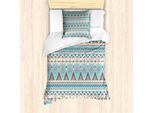 Abakuhaus Set Copripiumino Azteco Per Letti Singoli, Motivo Geometrico A Strisce, Antiacaro E Anallergico, Con Federa, 135 Cm X 200 Cm - 80 X 80 Cm, Champagne Pale Sky Blue