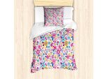 Abakuhaus Set Copripiumino Per Letti Singoli, Fiori Colorati, Antiacaro, Adatto A Chi Soffre Di Allergie, Con Federa, 135 Cm X 200 Cm - 80 X 80 Cm, Multicolore