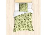 Abakuhaus Set Copripiumino Botanico Per Letti Singoli, Stile Inciso Olive Leaf, Antiacaro, Adatto A Chi Soffre Di Allergie, Con Federa, 135 Cm X 200 Cm - 80 X 80 Cm, Verde Pastello Verde Militare