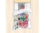 Abakuhaus Set Copripiumino Acquerello Con Motivo Floreale Per Letto Singolo, Bouquet Di Ortensie, Antiacaro E Anallergico Con Federa, 135 Cm X 200 Cm - 80 X 80 Cm, Multicolore
