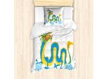 Abakuhaus Set Copripiumino Per Letti Singoli, Rettili Tradizionali Colorati, Antiacaro, Adatto A Chi Soffre Di Allergie, Con Federa, 135 Cm X 200 Cm - 80 X 80 Cm, Blu Azzurro Multicolore