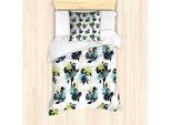 Set Copripiumino Per Letto Singolo Abakuhaus, Acquerello, Tonalità Fredde Wild Roses, Antiacaro, Adatto A Chi Soffre Di Allergie, Con Federa, 135 Cm X 200 Cm - 80 X 80 Cm, Multicolore