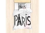 Abakuhaus Set Copripiumino Per Letto Singolo Torre Eiffel, Tonalità Pastello Cuore, Antiacaro, Adatto A Chi Soffre Di Allergie, Con Federa, 135 Cm X 200 Cm - 80 X 80 Cm, Grigio Antracite Rosa Pallido