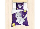 Abakuhaus Set Copripiumino Per Letti Singoli, Cat Astronaut Cartoon, Antiacaro, Adatto A Chi Soffre Di Allergie, Con Federa, 135 Cm X 200 Cm - 80 X 80 Cm, Color Senape Quarzo