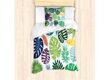 Abakuhaus Set Copripiumino Philodendron Per Letti Singoli, Foglie Colorate E Vivaci, Antiacaro, Adatto A Chi Soffre Di Allergie, Con Federa, 135 Cm X 200 Cm - 80 X 80 Cm, Bianco Multicolore