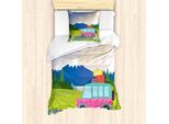 Abakuhaus Set Copripiumino Vintage Trucks Per Letti Singoli, Camper Su Strada, Antiacaro, Adatto A Chi Soffre Di Allergie, Con Federa, 135 Cm X 200 Cm - 80 X 80 Cm, Multicolore