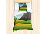 Abakuhaus Set Copripiumino Per Letto Singolo Con Motivo Golf, Hills Pond Flags, Antiacaro E Anallergico, Con Federa, 135 Cm X 200 Cm - 80 X 80 Cm, Verde Mela Multicolore