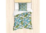 Set Copripiumino Abakuhaus Luau Per Letti Singoli, Fiori E Foglie Di Plumeria, Antiacaro, Adatto A Chi Soffre Di Allergie, Con Federa, 135 Cm X 200 Cm - 80 X 80 Cm, Bianco E Blu Mare